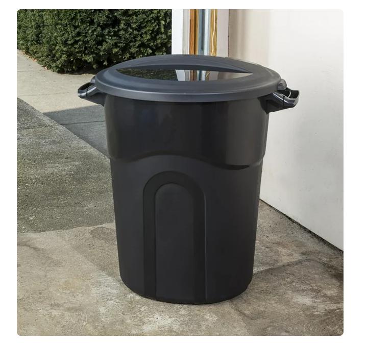 20 Gallon Heavy Duty Plastic Garbage Can, Included Lid, Black