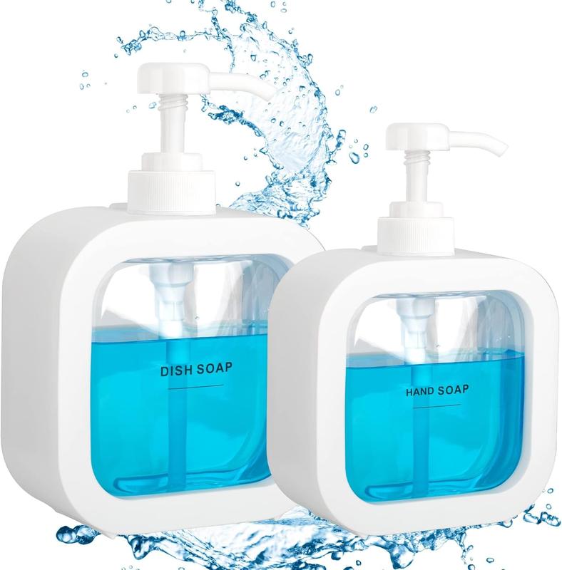 Black Soap Dispenser (2 Packs,17oz and 10oz)-Dish Soap Dispenser for KitchenHand Soap Dispenser for BathroomPremium Plastic Soap Pump Bottles with Waterproof Labels