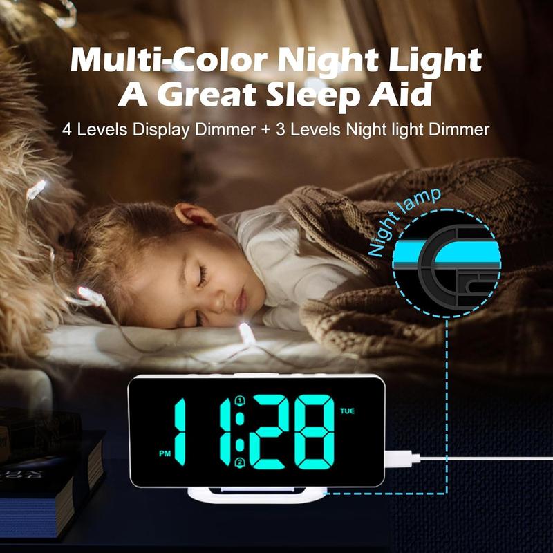 RGB Digital  Clock for Bedroom with Color Changing Night Lights, Dual Alarms with Snooze, Dimmer, Adjustable  Volume, Dual USB and Type-C  Ports, Electronics Clocks.