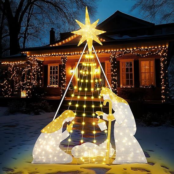 DKLGG Lighted Christmas Set Outdoor, 6Ft Holy Family Jesus Outside Scenes Set w 240 Warm Led, Christmas Decorations Outdoor Scene