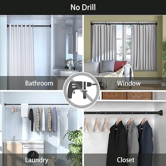 Oxdigi Drill-Free Shower Curtain Rod – 25MM Adjustable Stainless Steel Telescopic Pole, No Punching, for Curtains, Clothes Drying, and Wardrobe