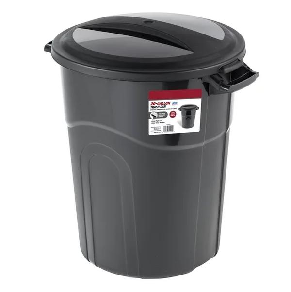 20 Gallon Heavy Duty Plastic Garbage Can, Included Lid, Black