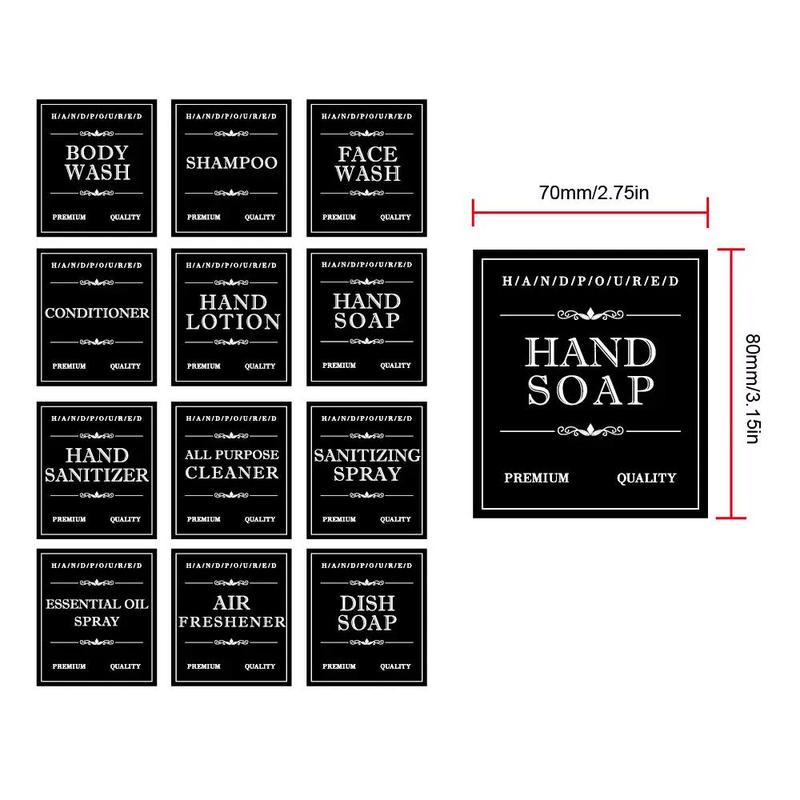 Soap & Shampoo Label, 12pcs set Waterproof Oil-proof Removable Bathroom Supplies Labels [without Soap Dispenser]