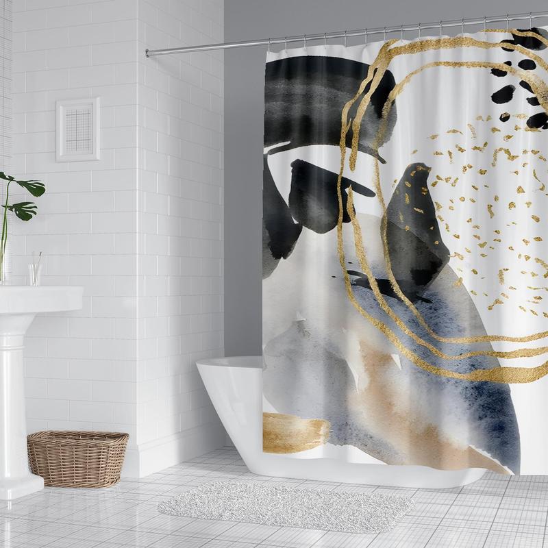 Abstract Watercolor Print Shower Curtain, Waterproof Shower Curtain with 12pcs Hooks, Bathroom Accessories, Home Decor Supplies