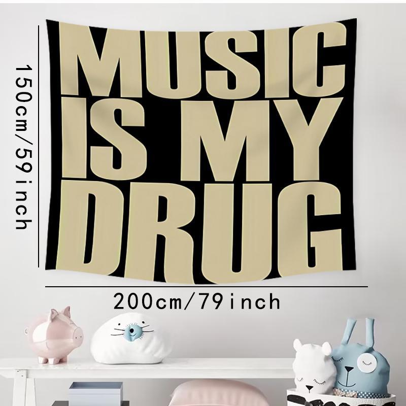 Music Is My Drug Letter Print Tapestry, Wall Hanging Decor, Polyester Tapestry for Bedroom Home Office Decor, Home Decor Accessories