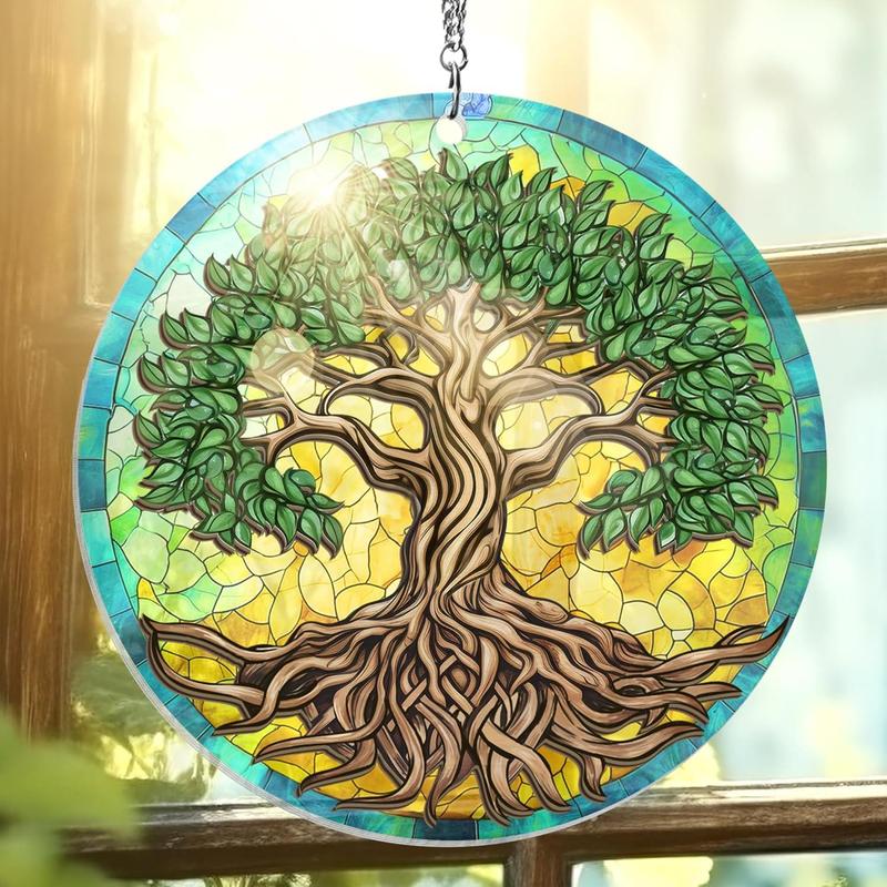 Tree of Life Viking Decor Suncatcher Hanging - Viking, Celtic, Norse Mythology Decor, Tree of Life Gifts for Men, Women, Family, Friends - Window Suncatcher Hanging Decorations