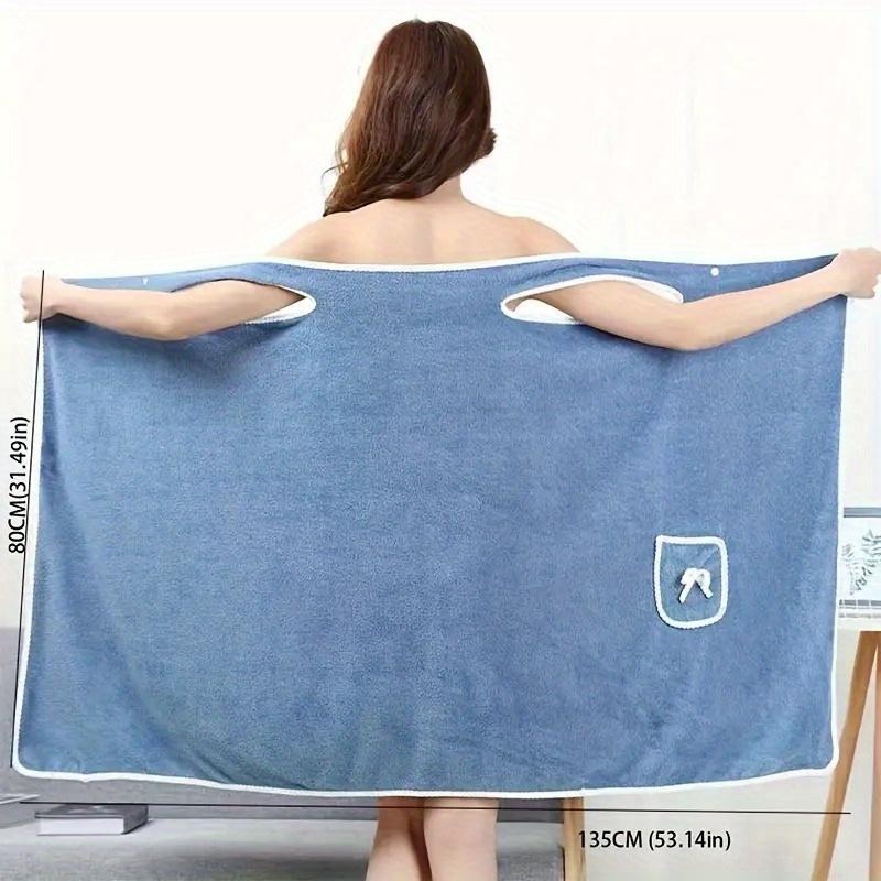 Wearable Bathrobe, Soft Comfortable Absorbent Thickened Bath Towel with Button, Bathroom Accessories for Home Salon Hotel Travel