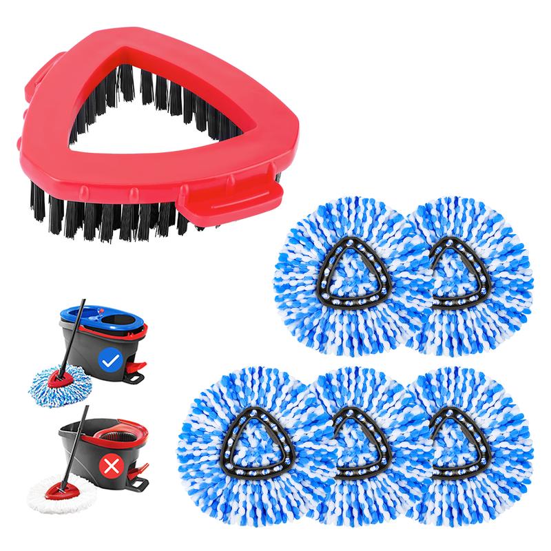 Keepow Mop Heads + Scrub Brush Replacement Set Compatible with Spin Mop and Bucket 2 Tank System