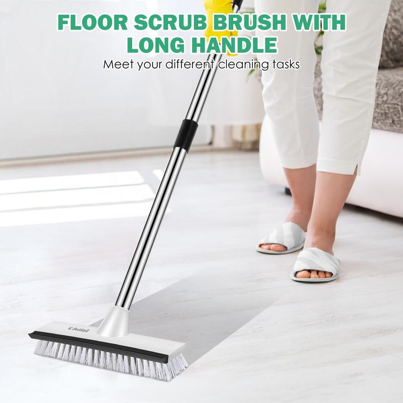 Floor Scrub Brush with 51-Inch Long Adjustable Handle 2 in 1 Scrape Brush Stiff Bristle Floor Scrubber for Cleaning Shower Bathroom Garage Kitchen Wall Deck Tub Tile