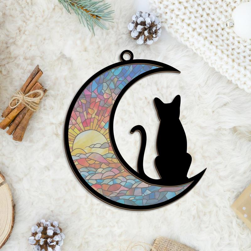 Cat Lover Gifts for Women, Black Cat Ornament - Birthday Gift for Pet Lover, Pet Sympathy Gift, Black Cat Decor - Christmas Tree Decoration Suncatcher