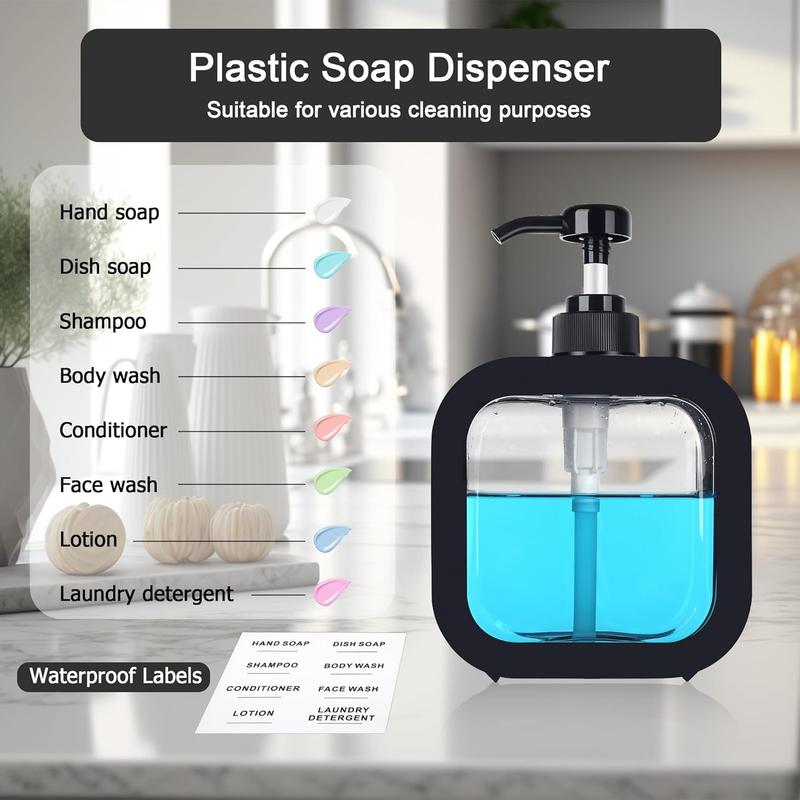 Black Soap Dispenser (2 Packs,17oz and 10oz)-Dish Soap Dispenser for KitchenHand Soap Dispenser for BathroomPremium Plastic Soap Pump Bottles with Waterproof Labels