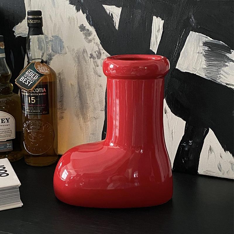 Creative Boots Design Ceramic Vase, 1 Count Red Boots Design Vase, Desktop Decoration for Home Living Room & Bedroom