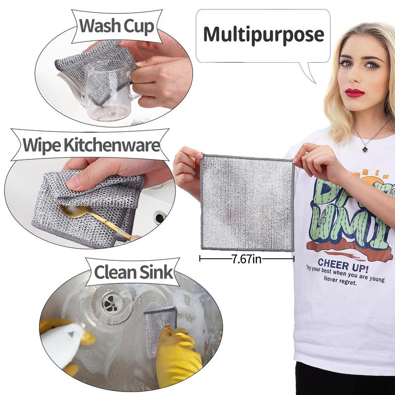 Wire Dishwashing Rags for Wet Multipurpose Non-Scratch Kitchen Mesh Dishcloth（12pcs） Cleaning Cleaner