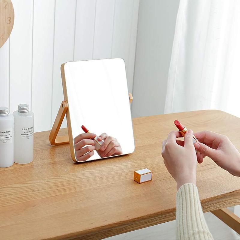 Desk Makeup Mirrors with Wood - Rectangle Wall-Mounted Mirrors Table Mirrors for Living Room Bedroom Birthday Gifts