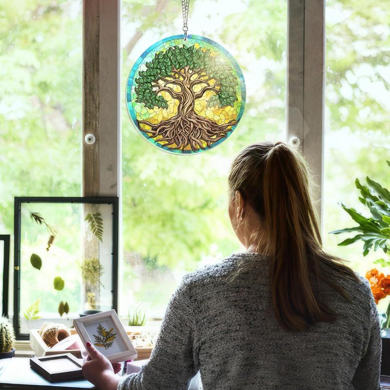 Tree of Life Viking Decor Suncatcher Hanging - Viking, Celtic, Norse Mythology Decor, Tree of Life Gifts for Men, Women, Family, Friends - Window Suncatcher Hanging Decorations