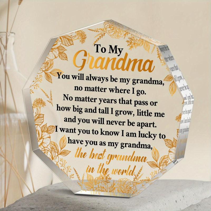 Irregular Shaped Acrylic Plaque, 1 Count Letter & Leaf Pattern Transparent Acrylic Plaque, Creative Birthday Gift for Grandma, Home Decoration