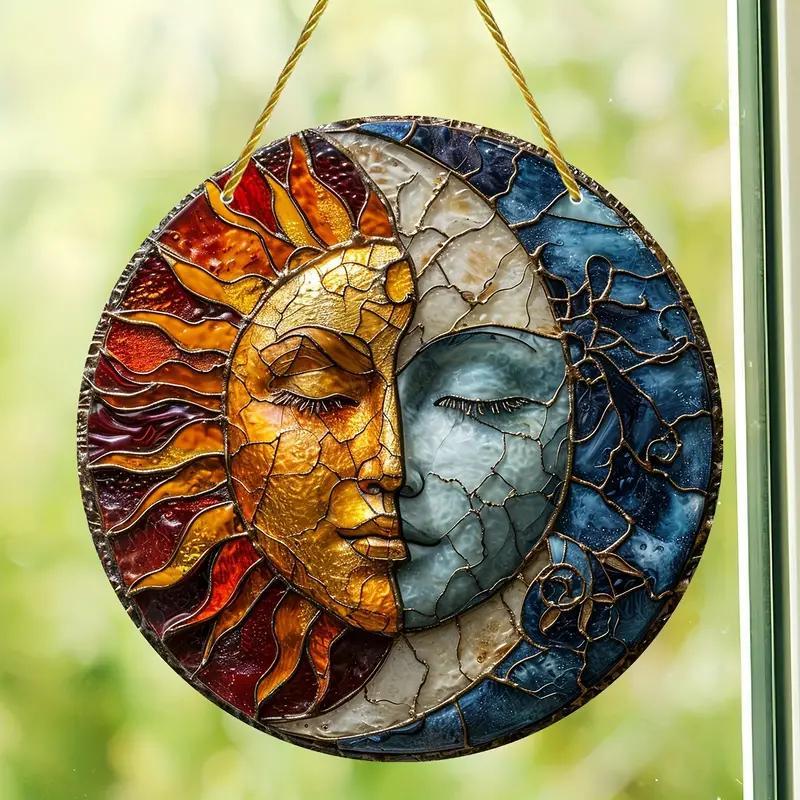 Sun & Moon Pattern Hanging Decor, Creative Round Hanging Ornament, Decorative Plaque for Home Garden Yard, Home Decor, Room Decor