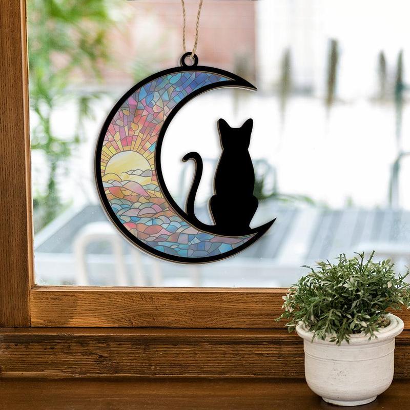 Cat Lover Gifts for Women, Black Cat Ornament - Birthday Gift for Pet Lover, Pet Sympathy Gift, Black Cat Decor - Christmas Tree Decoration Suncatcher