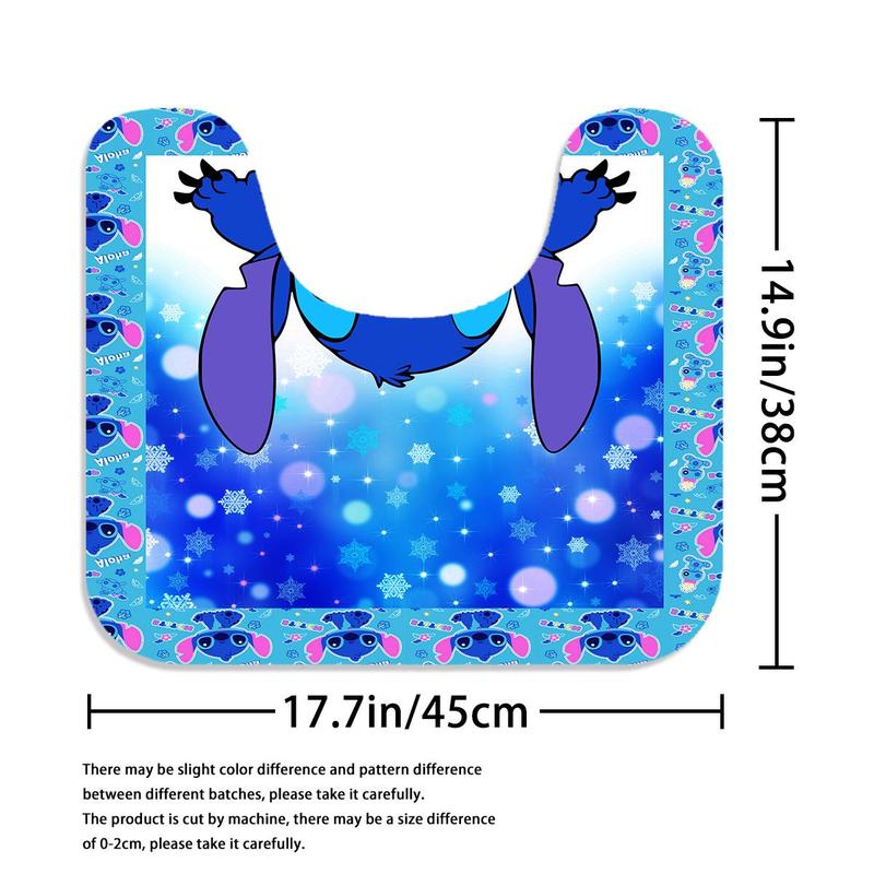 Cartoon Stitch Pattern Bathroom Curtain with 12 Hooks, 1 Count Waterproof Shower Curtain or 4 Counts set Curtain & Mat Set, Home Decor Supplies