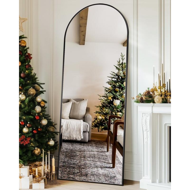 Full Length Mirror,Arched Full Body Mirror,Floor Mirror with Stand,Body Mirror Standing Hanging Leaning Against Wall,Aluminum Frame Large Mirror for Bedroom Cloakroom,Living Room,Black