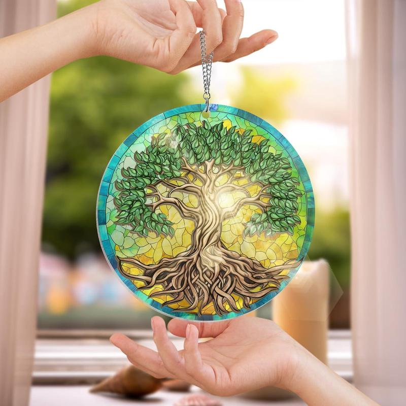 Tree of Life Viking Decor Suncatcher Hanging - Viking, Celtic, Norse Mythology Decor, Tree of Life Gifts for Men, Women, Family, Friends - Window Suncatcher Hanging Decorations