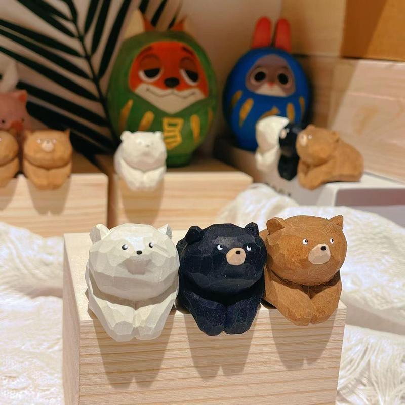 Cute Bear Shaped Wooden Ornament, 1 Count Handmade Wooden Art Ornament, Small Animal Decoration, Desktop Display Ornament for Home Living Room Coffee Shop