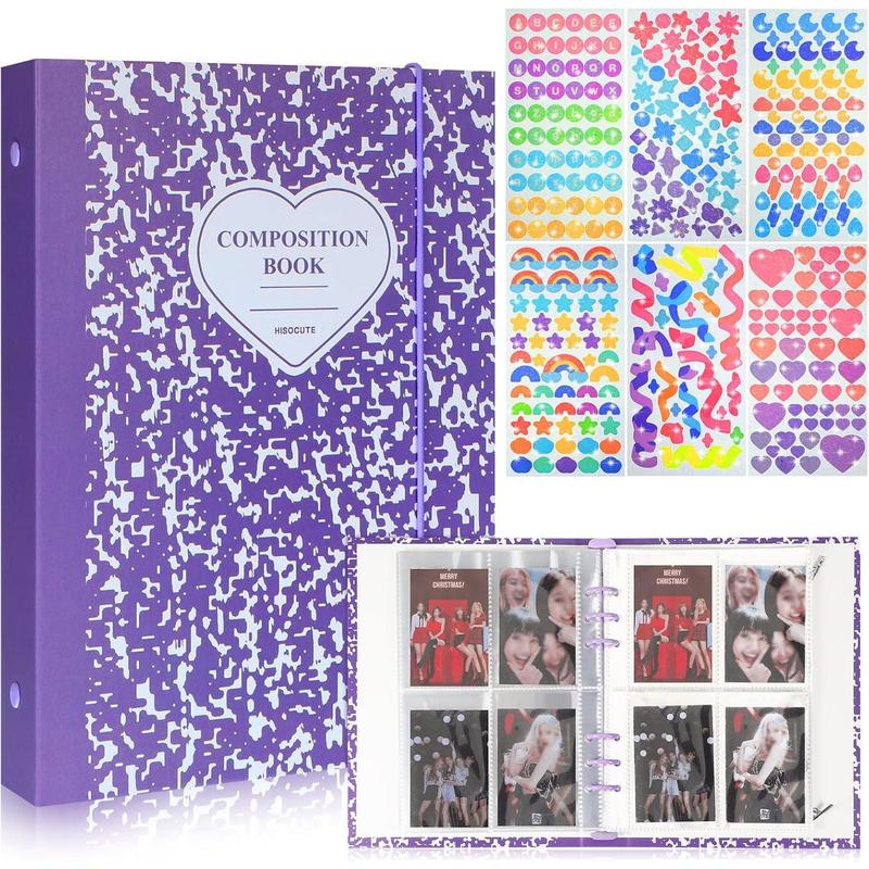 Kpop Photocard Binder Kpop Photocard Holder Book Sleeves with Kpop Photocard Korean Stickers, A5 Binder Photocard Album 6 Ring Photocard Binder Card Protectors Pages Decor