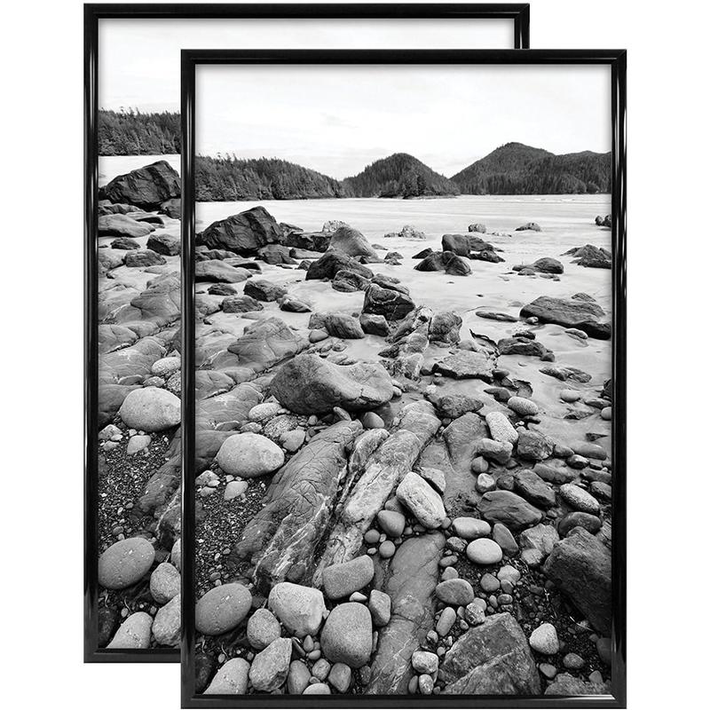 24x36 Poster Frame Black High-Gloss, Vertical & Horizontal Wall Hanging Large Picture Frame for Photos, Posters & Art Prints (2-Pack)