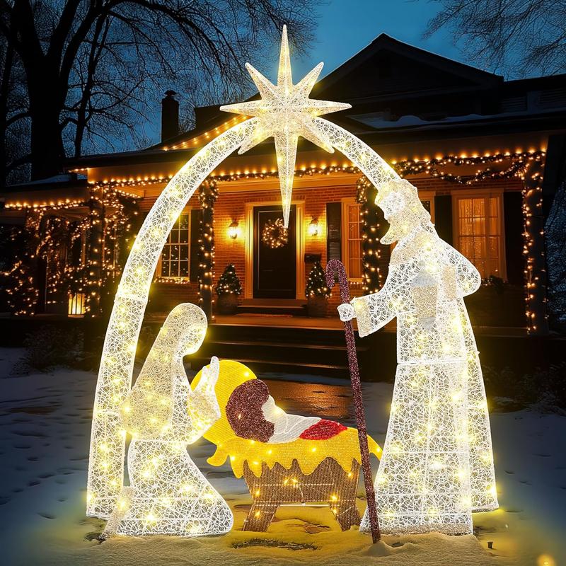 DKLGG Lighted Christmas Set Outdoor, 6Ft Holy Family Jesus Outside Scenes Set w 240 Warm Led, Christmas Decorations Outdoor Scene