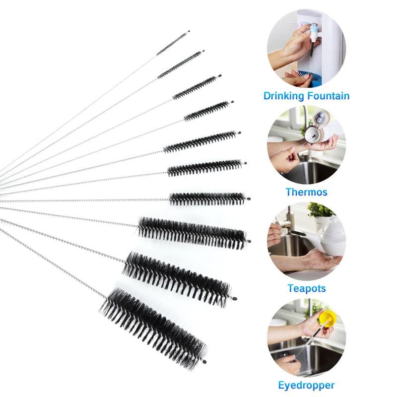 10pcs Straw Cleaner Brush Kit, Stainless Steel Long Pipe Cleaners, Multifunctional Cleaning Tool for Home Kitchen