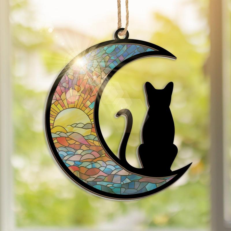 Cat Lover Gifts for Women, Black Cat Ornament - Birthday Gift for Pet Lover, Pet Sympathy Gift, Black Cat Decor - Christmas Tree Decoration Suncatcher