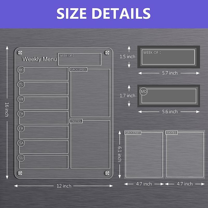 Acrylic Dry Erase Board Weekly Calendar for Fridge - 16