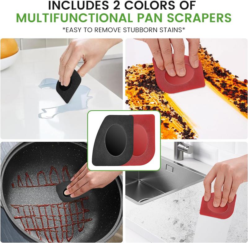 Cast Iron Scrubber & Cleaner Scraper Kit - Upgraded Handle 316L Stainless Steel Chainmail Scrubber for Cast Iron Pans, Dish Scrub Brush Scouring Pad