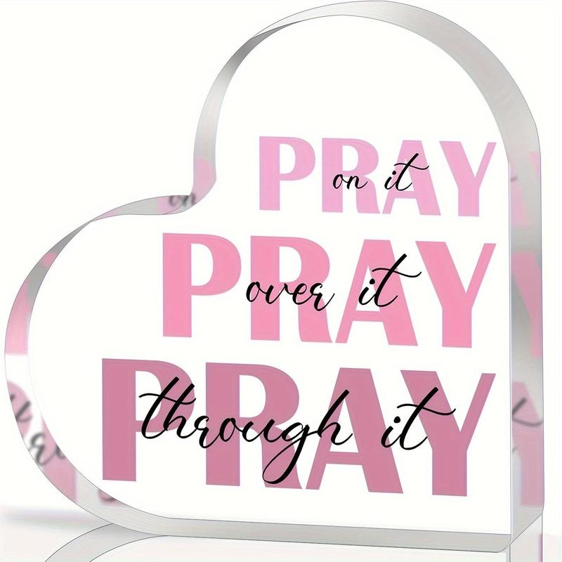 Heart Shaped Acrylic Prayer Sign, 1 Count Inspirational Acrylic Sign Ornament, Prayer Gifts for Women, Religious Decorations