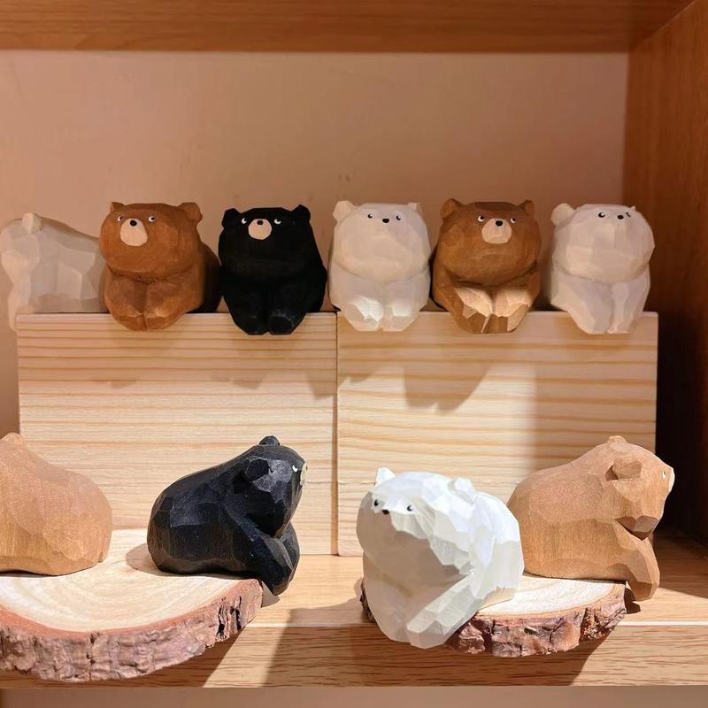 Cute Bear Shaped Wooden Ornament, 1 Count Handmade Wooden Art Ornament, Small Animal Decoration, Desktop Display Ornament for Home Living Room Coffee Shop