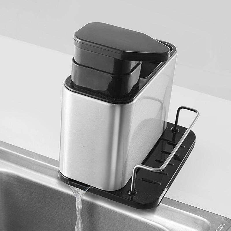 Soap Dispenser and Holder with Removable Water Tray, Kitchen Sink Caddy Organizer for Soap & Sponges with Liquid Soap Dispenser for Bathroom Kitchen