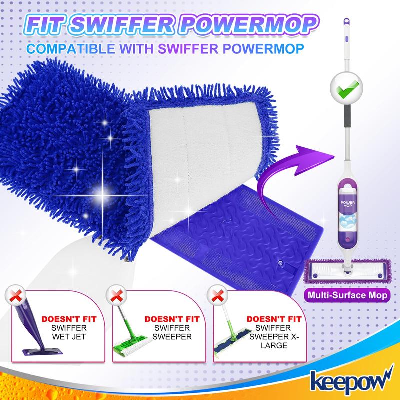 KEEPOW Reusable Power Mop Refill Pads Compatible with Swiffer PowerMop, Microfiber Power Mop Refills, Power Mop Pads for Hardwood Floor Cleaning