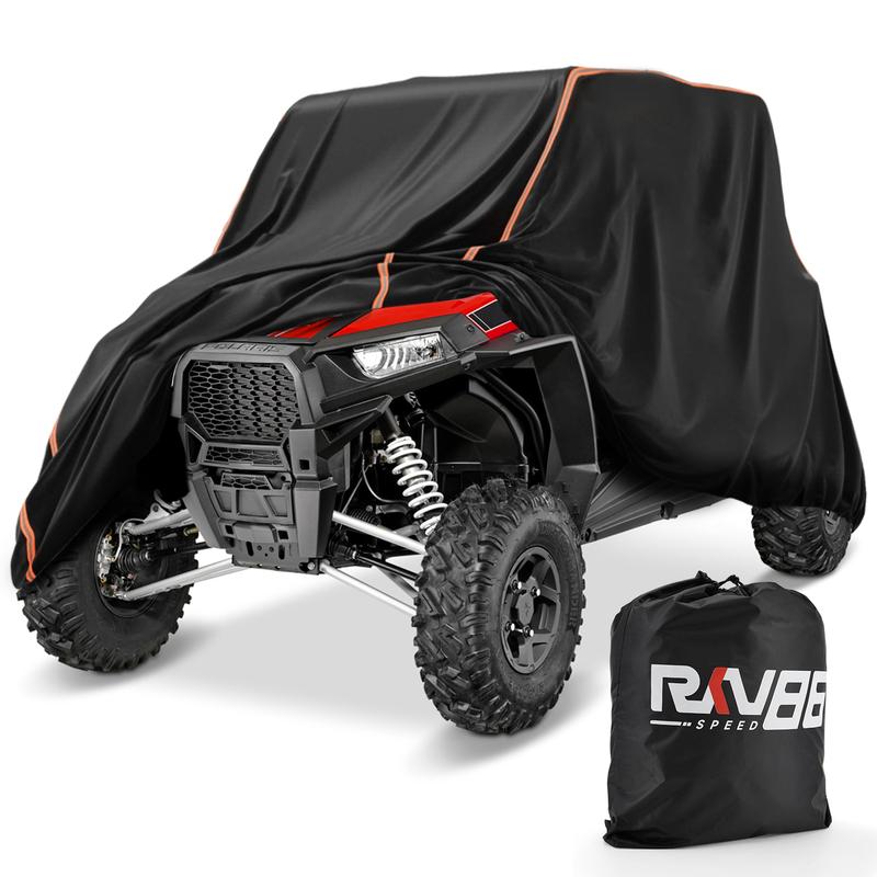 RKV86 UTV Cover, All-Weather Protection UTV Cover Two Seater Compatible with Can Am Defender Polaris Ranger Commander Rhino Pioneer Kawasaki Mule Teryx 2-3 Seaters Large 157”x65”x76.77” & 214”x63.2”x78” wind protection