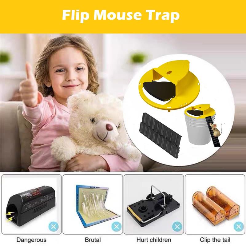 Mouse Trap Bucket Flip Lid, 1 Set Mouse Rat Trap Bucket Lid, Auto Reset Multi Catch Humane Rat Trap for Indoor and Outdoor