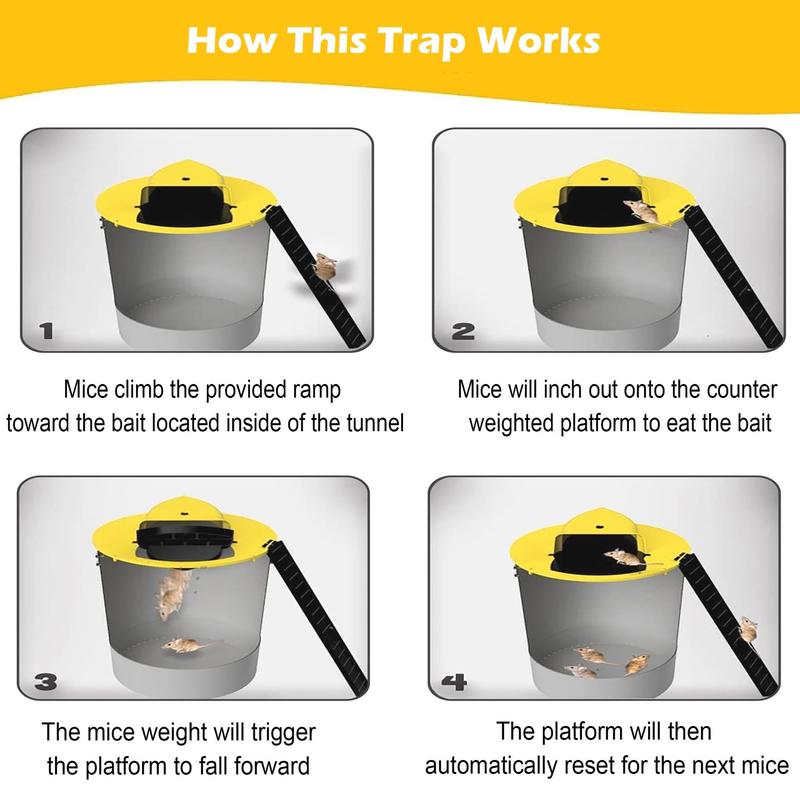 Mouse Trap Bucket Flip Lid, 1 Set Mouse Rat Trap Bucket Lid, Auto Reset Multi Catch Humane Rat Trap for Indoor and Outdoor