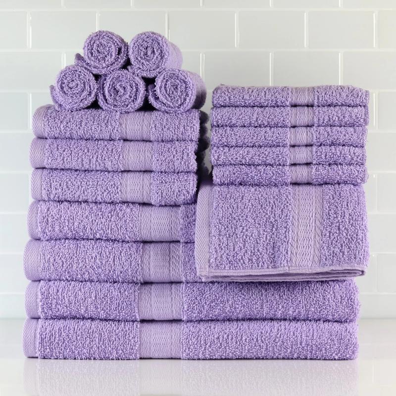 Basic Solid 18-Piece Bath Towel Set Collection, Daylily Pink