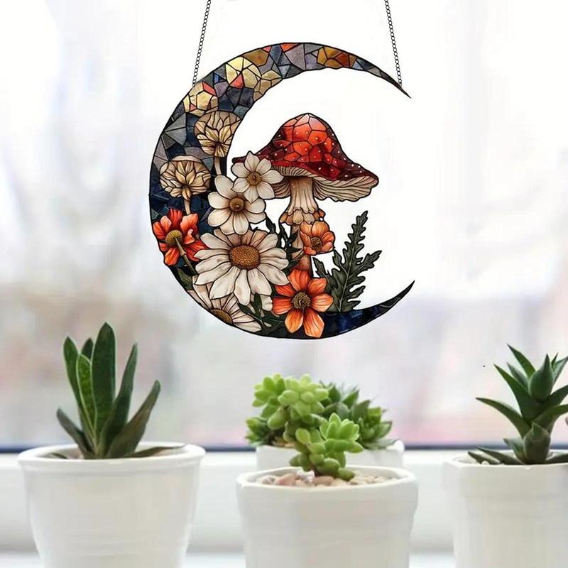 Christmas Mushroom & Flower Pattern Hanging Decor, 1 Count Colorful Acrylic Hanging Ornament,  Decoration Items Hanging Decor for Home Garden Party Decor