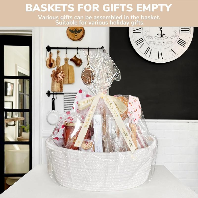 Woven Basket for Gifts, Small Basket for Towels, Cute Basket for , , White Basket with Gift Bags & Ribbon, Rope Baskets for Storage, Dog Basket for Pets, 12