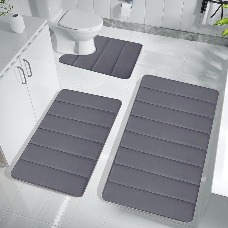 3 Pcs Memory Foam Bath Mat Toilet Mats Bathroom Rugs Soft Comfortable Bathroom Rugs Water Absorption Non Slip Thick Machine Washable Easier To Dry