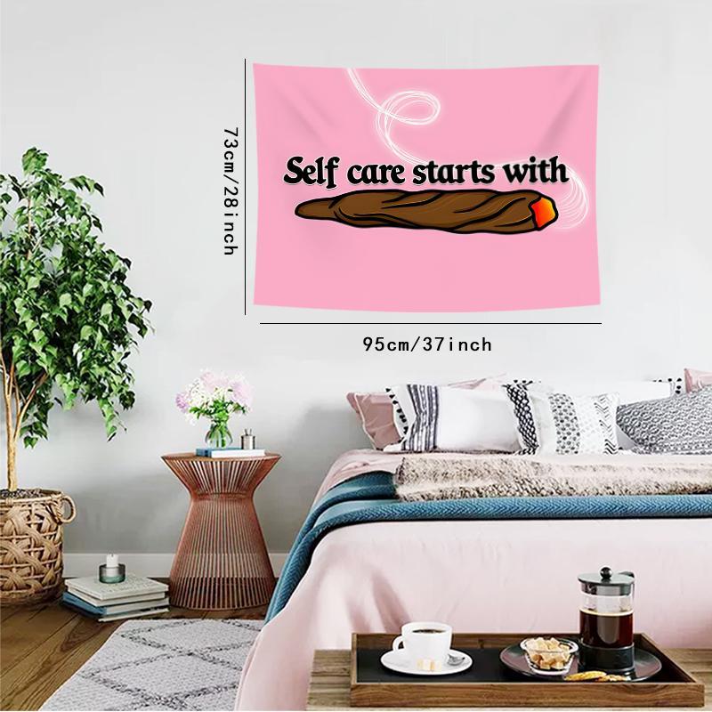 Self Care Starts Letter Tapestry, 1 Count Humorous Style Tapestry, Wall Hanging Decor for Living Room Bedroom Dorm, Gift for Yourself and Friend