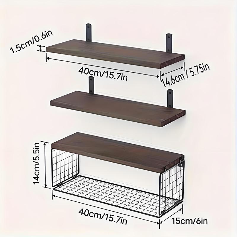 Wooden Bathroom Shelves, 3 Counts set Wall Mounted Storage Rack, Bathroom Storage Organizer, Home Organizer, Floating Shelves