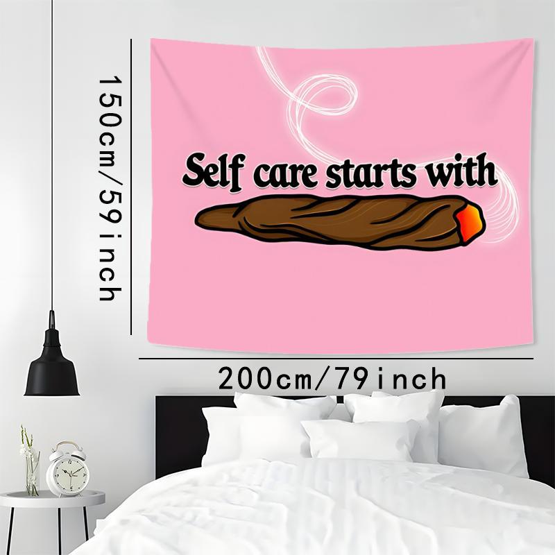 Self Care Starts Letter Tapestry, 1 Count Humorous Style Tapestry, Wall Hanging Decor for Living Room Bedroom Dorm, Gift for Yourself and Friend