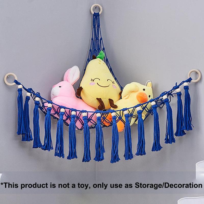 Hanging Stuffed Animal Toy Hammock, 1 Count Boho Tassel Decor Hanging Storage Basket, Wall Corner Hanging Hammock, Hanging Organizer for Stuffed Animals