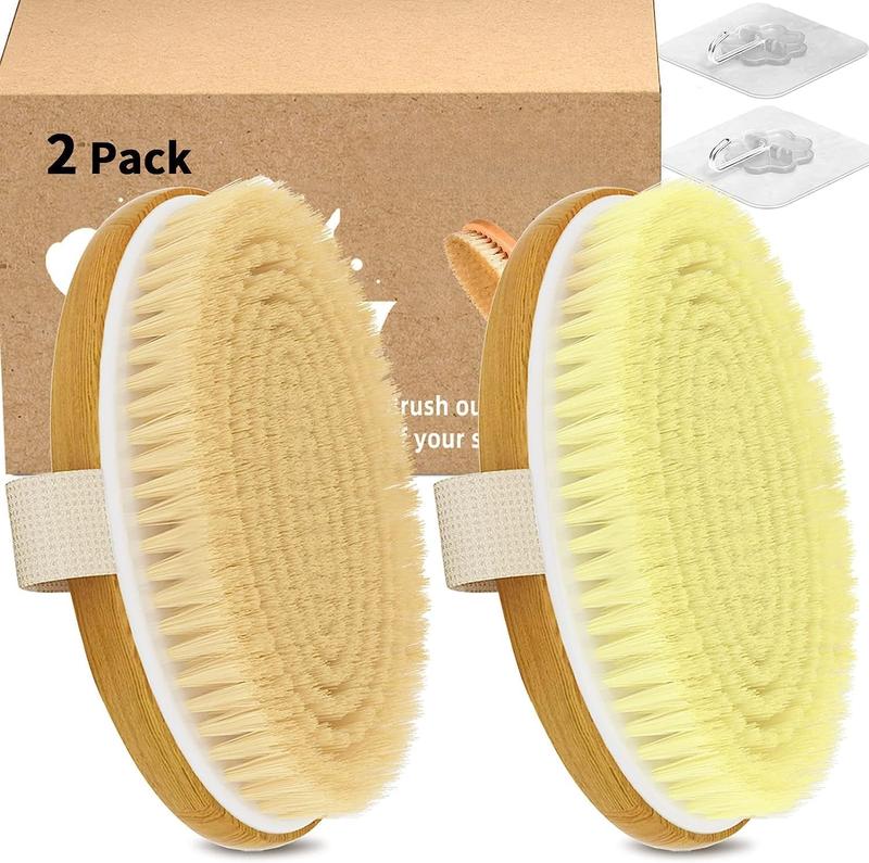 2 Pack Dry Body Brushes,  Body Scrubbers,  Bristles for Dry Skin, Improve Circulation, Stop Ingrown Hairs, Reduce  and Cellulite (G7130)