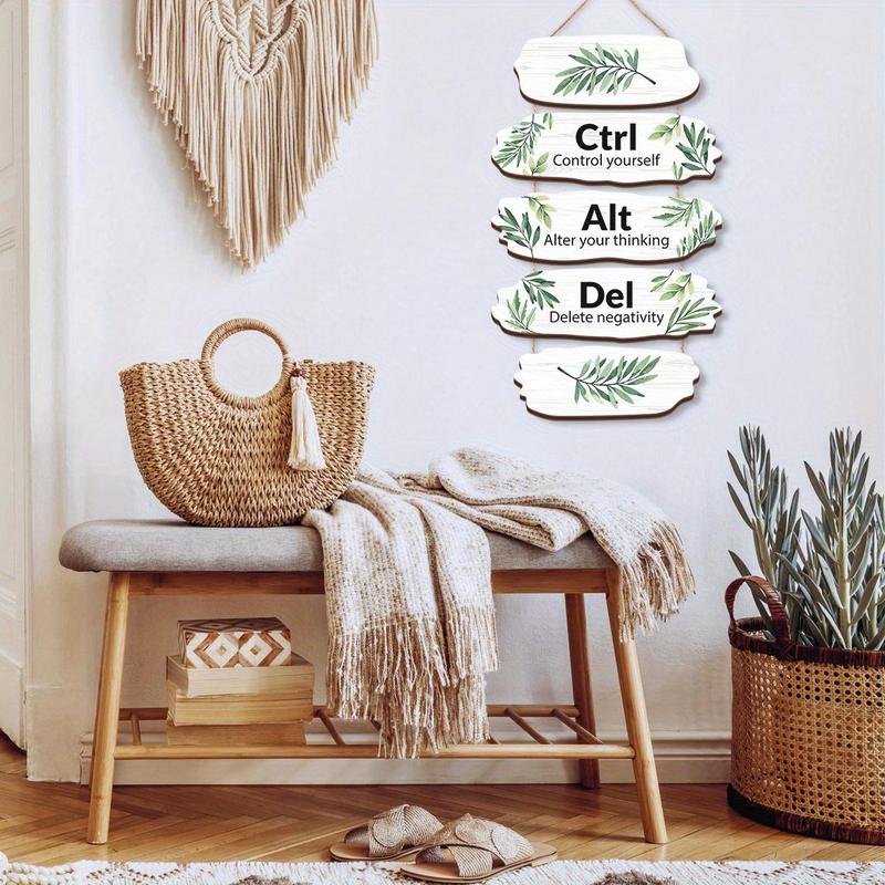 Leaves Pattern Wooden Hanging Sign, 1 Count Keyboard Keys Design Wall Art, Home Decoration for Bedroom Living Room